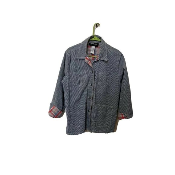 Sag Harbor women jacket size PL blue whit stripe red check accents lightweight - Picture 5 of 9